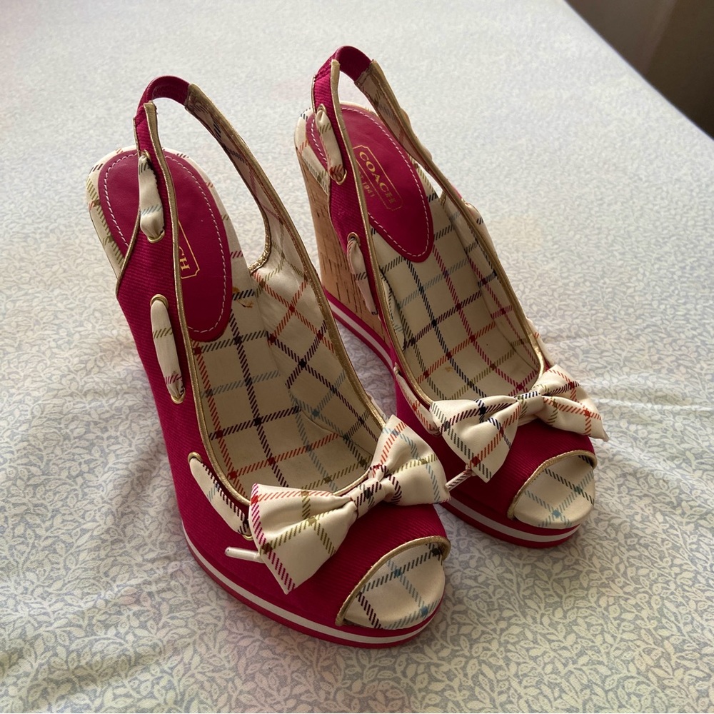 Coach Hot Pink and Cream Wedges